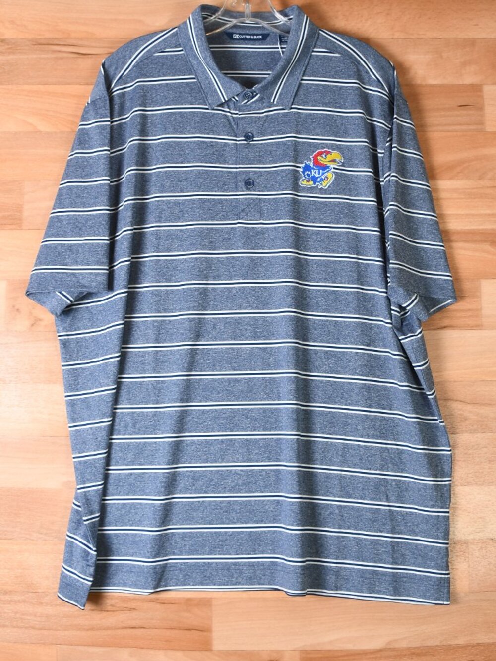 Kansas Jayhawks Cutter & Buck Polo Shirt Men's XLarge Blue Striped